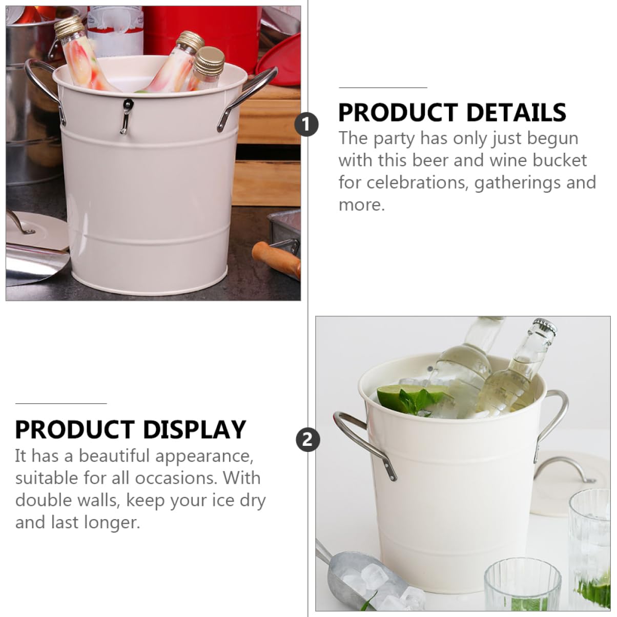 MAGICLULU Secchiello Ghiaccio Festa 4, 5l Ferro Bianco per Vino e Birra | Palette Inclusa, Uso Celebrazioni e Ogni Occasione, Raffredda Bottiglie Vino, Festival Birra Decor