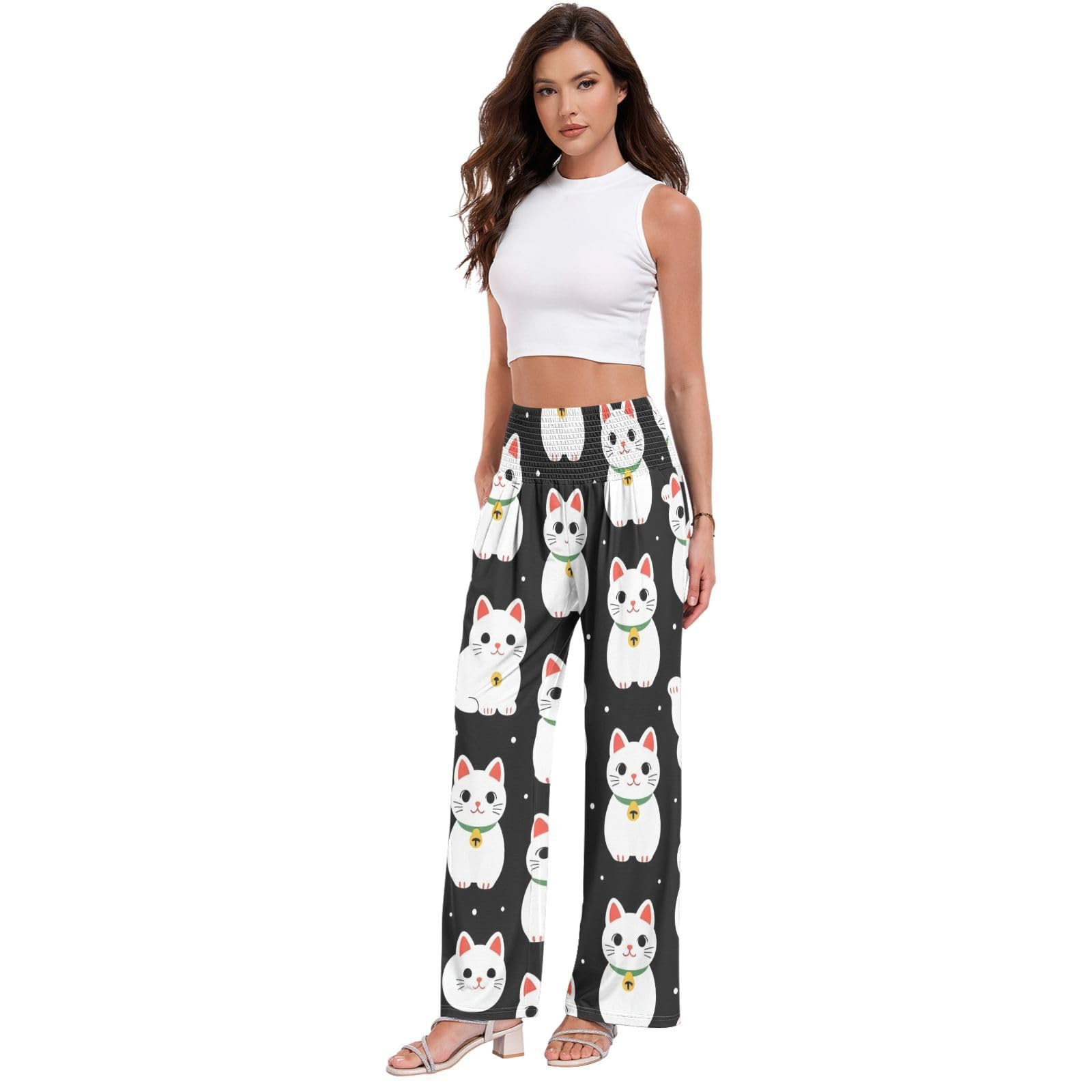 Feline Flurry - Pantalones palazzos para mujer, resistentes a las arrugas, pantalones casuales de viaje