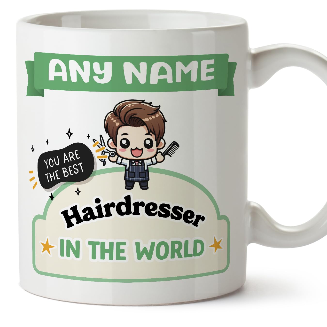 MUGFFINS Personalised Mug for Hairdresser man - in English - Best in the World - Kawaii - Funny Custom Gift for Colleagues - Ceramic 11oz Mug — image 1