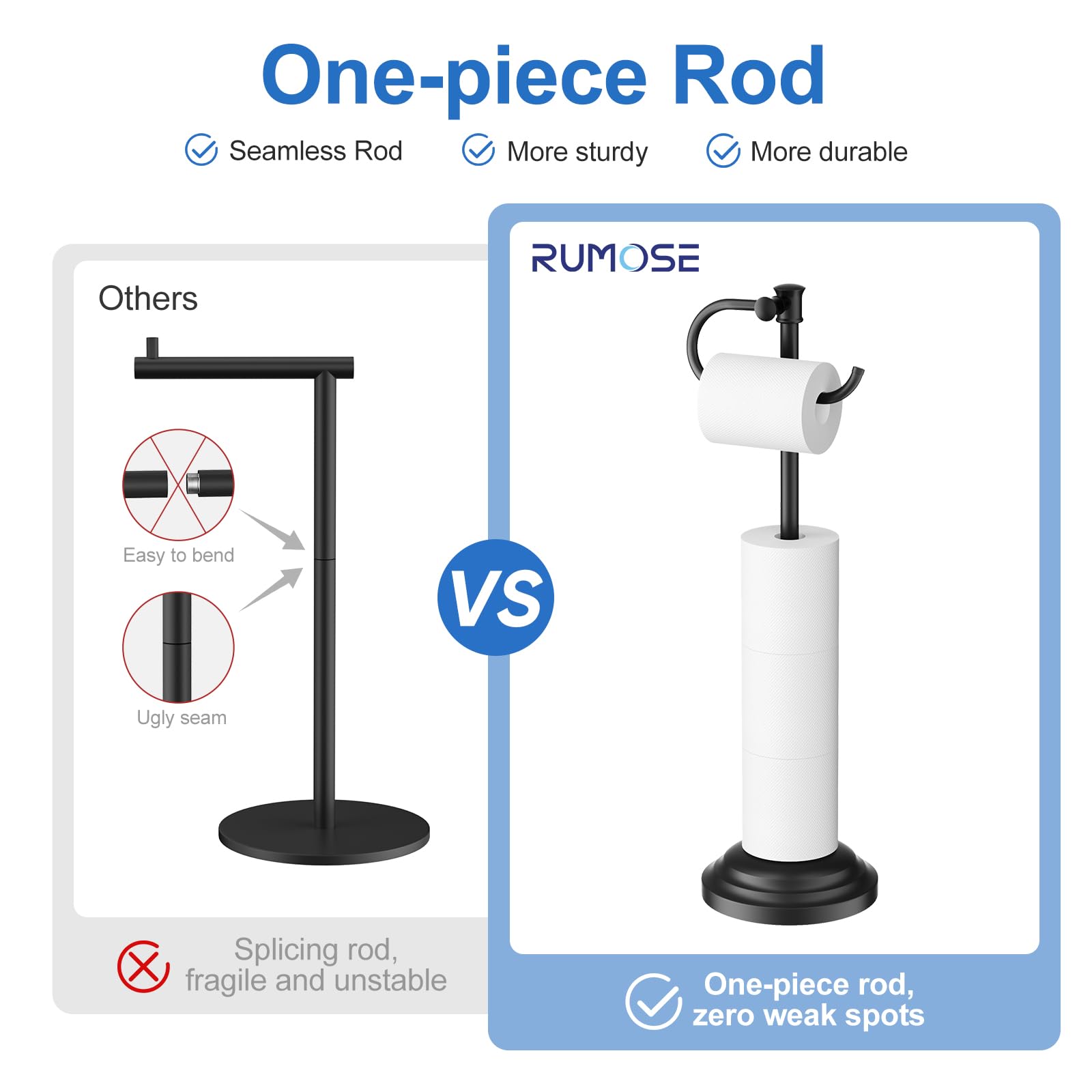 RUMOSE Toilet Paper Holder Stand for Floor Free Standing, Black — Amazon image 9