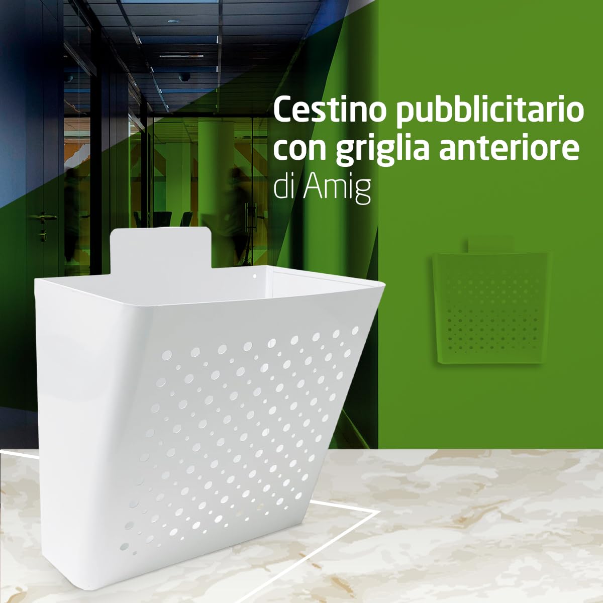 Amig - Cassetta postale - Cestino Pubblicitario con Griglia Frontale - Per propaganda - Per Pareti Esterne o Pareti di Portali o Ingressi - Acciaio - Bianco - 32 x 36 x 19 cm