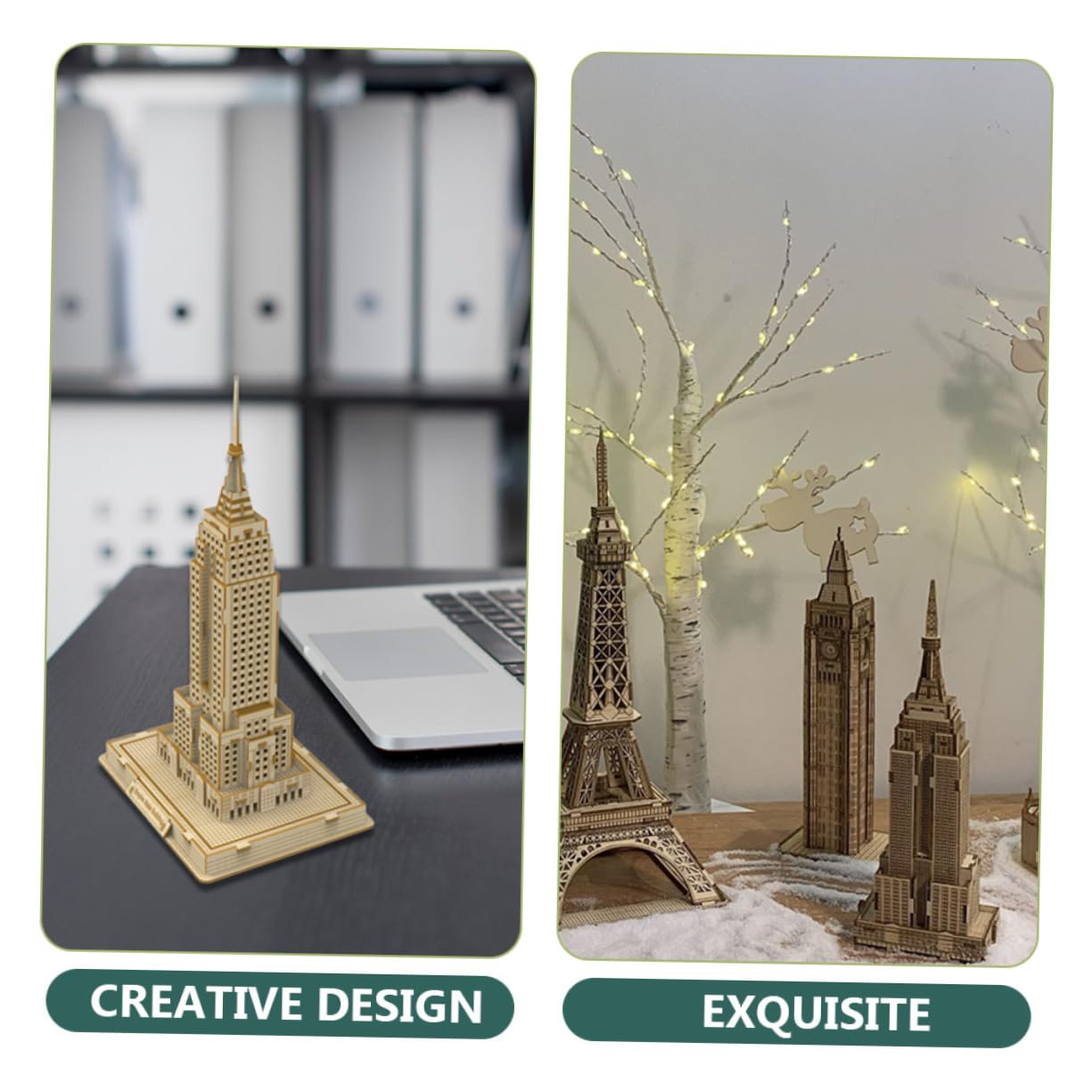 Puzzle 3D en Bois pour Garçon et Filles Gratte-Ciel Célèbre, Modèle à Assembler, Jeu Éducatif Manuel, Décoration Architecturale, Jouet Créatif Adapté aux Garçon et Filles