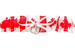 Canada Inspired Red White Flag Bridal Toss Garter - Double Heart Charm