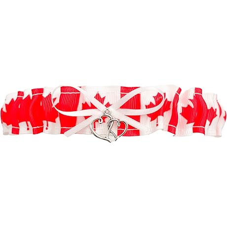 Canada Inspired Red White Flag Bridal Toss Garter - Double Heart Charm
