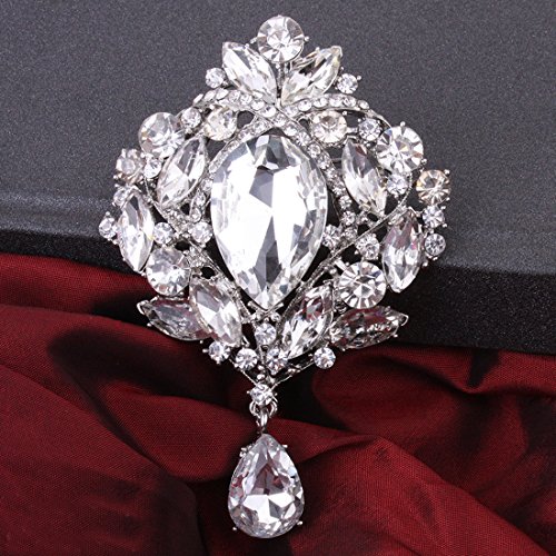 Image of Wedding Bridal Big Crystal Rhinestone Bouquet Brooch Shawl Pin for Women