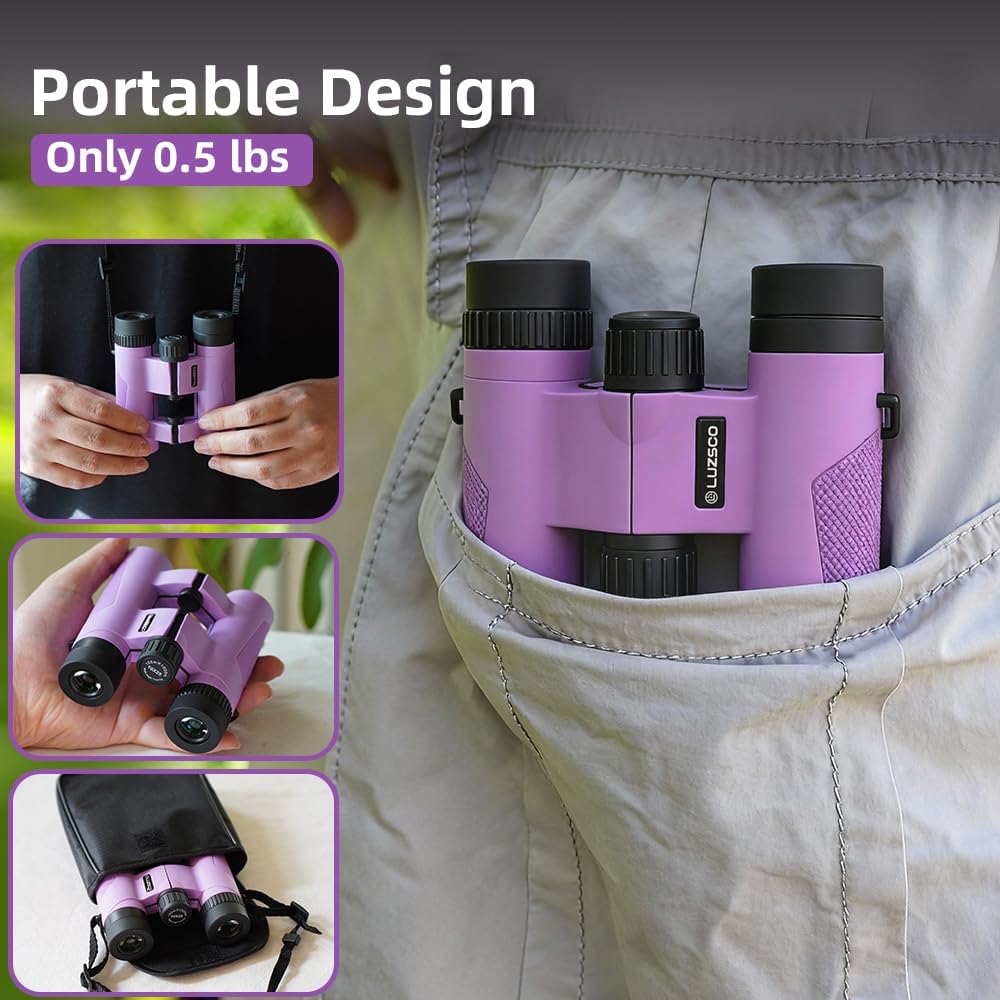 Binoculars for Kids 8-12, 10x25 Kids Binoculars for Nature Exploration, HD Childrens Binocular for Bird Watching, Hiking, Camping, Outdoor Adventure - Purple