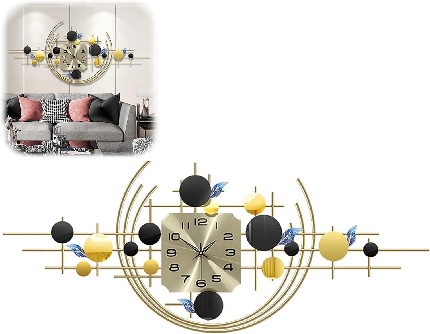 SaryEdge Modern 3D Art Irregular Metal Clock No Tick Wall Clock Large Silent Quartz Decorative Clock Suitable for Bedroom Kitchen, 120X53Cm,