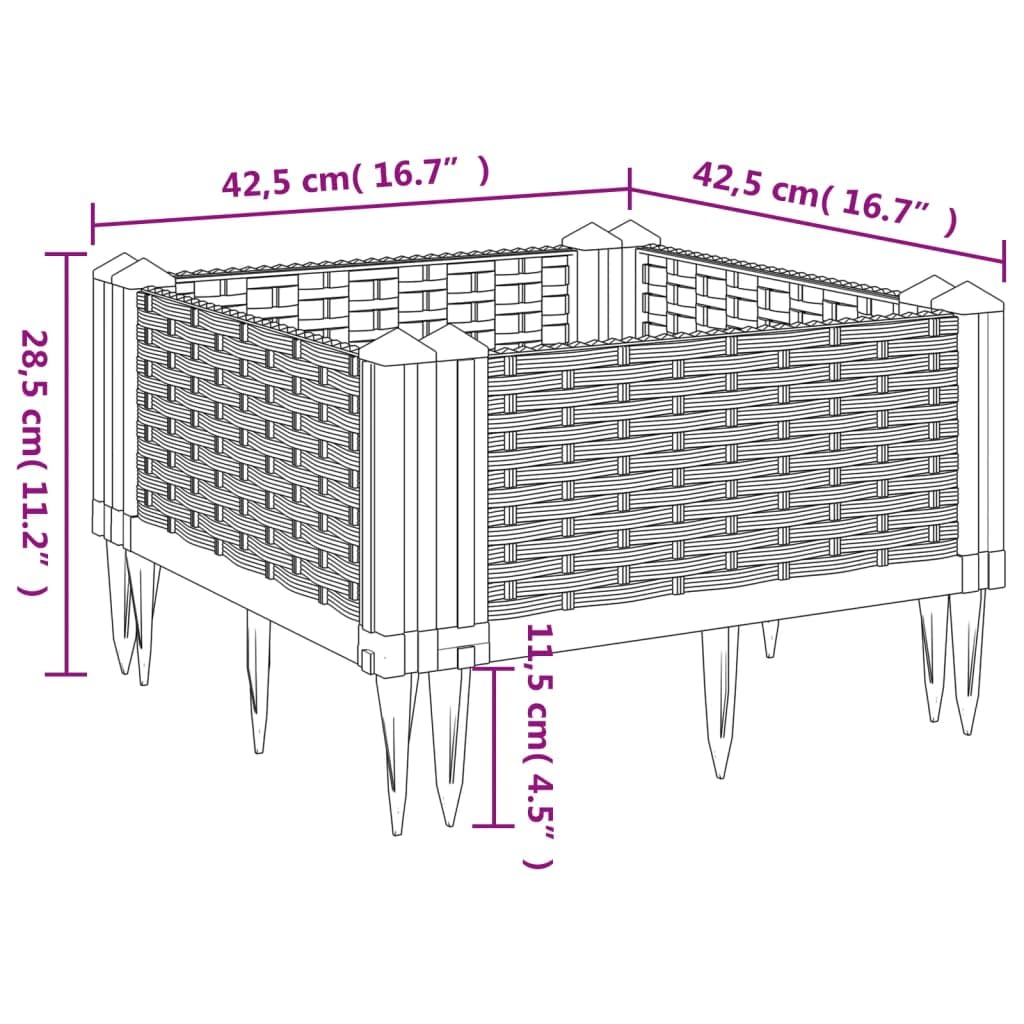 Skrzynia ogrodowa z czarnymi śledziami, 42,5 x 42,5 x 28,5 cm PP, skrzynka na sadzonki, pionowa skrzynka na rośliny ogrodowe, na balkon i do ogrodu, mini podniesiony ogród do sadzonek, pionowy