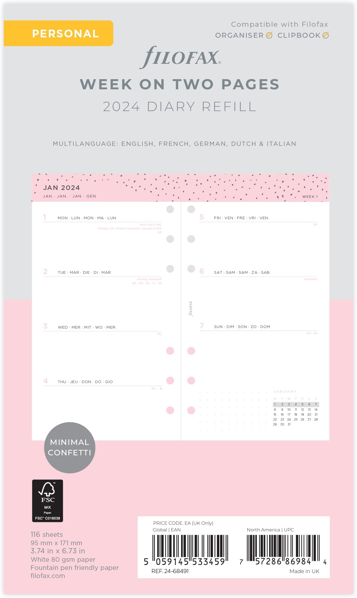 Buy Filofax Refill For 2017 C68226-OS-2017 Week On A Page Pocket Yearly Calendar