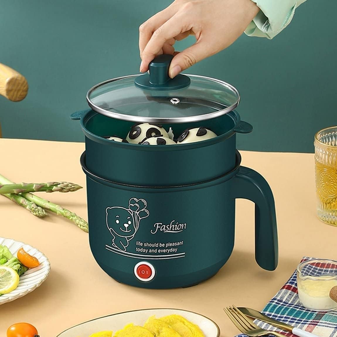 Cuociriso - Cuociriso Elettrico, Cuocirisos Con Vaporiera, Mini Cuocirisos Multifunzione Da 1,8 L, Mini Pentola Antiaderente Verde Multifunzione Da 220 V A Strato Singolo