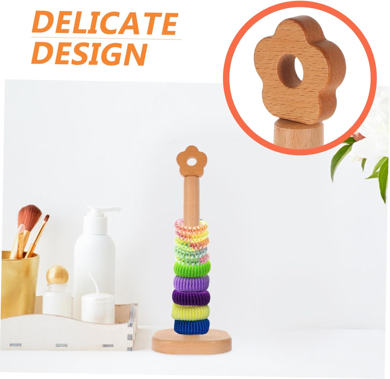 ABOOFAN Wooden Hair Tie Organizer Scrunchie Holder Hair Accessories Display Stand Bangle Holder for Thick