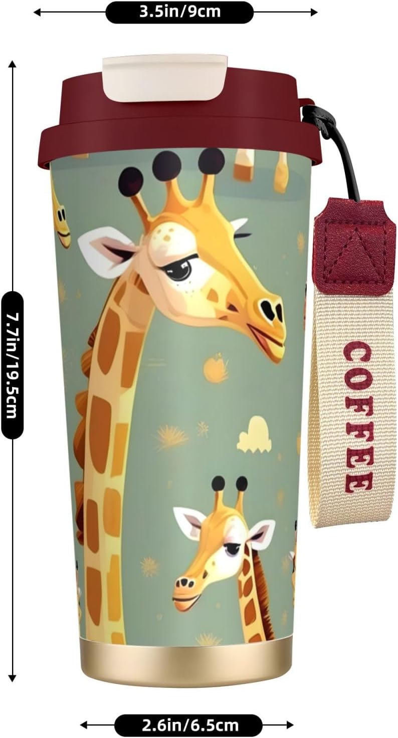 Cute Wild Cartoon Giraffes Print Leakproof Insulated Coffee Mug,Stainless Steel Dual Drink Travel Tumbler,17 OZ