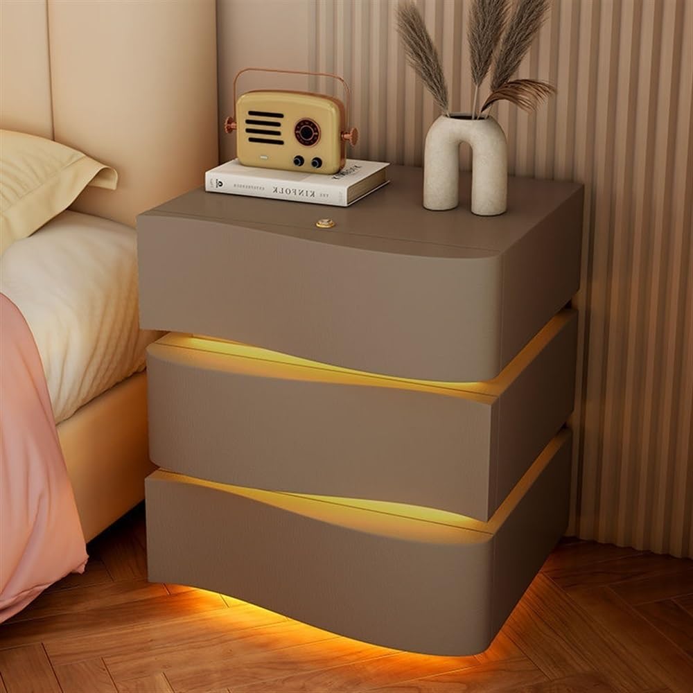 Table de chevet simple et moderne de 40cm, meuble marron compact avec 3 tiroirs