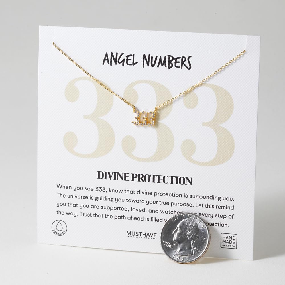 333 Angel Number Necklace, MUSTHAVE 18K Gold Plated Crystal Accent Lucky Number Pendant, Meaningful Dainty Jewelry for Women, Cubic Zirconia, Growth, Message Card, Gift for Her, 16+2 inch Extender (Yellow Gold) - Image 4