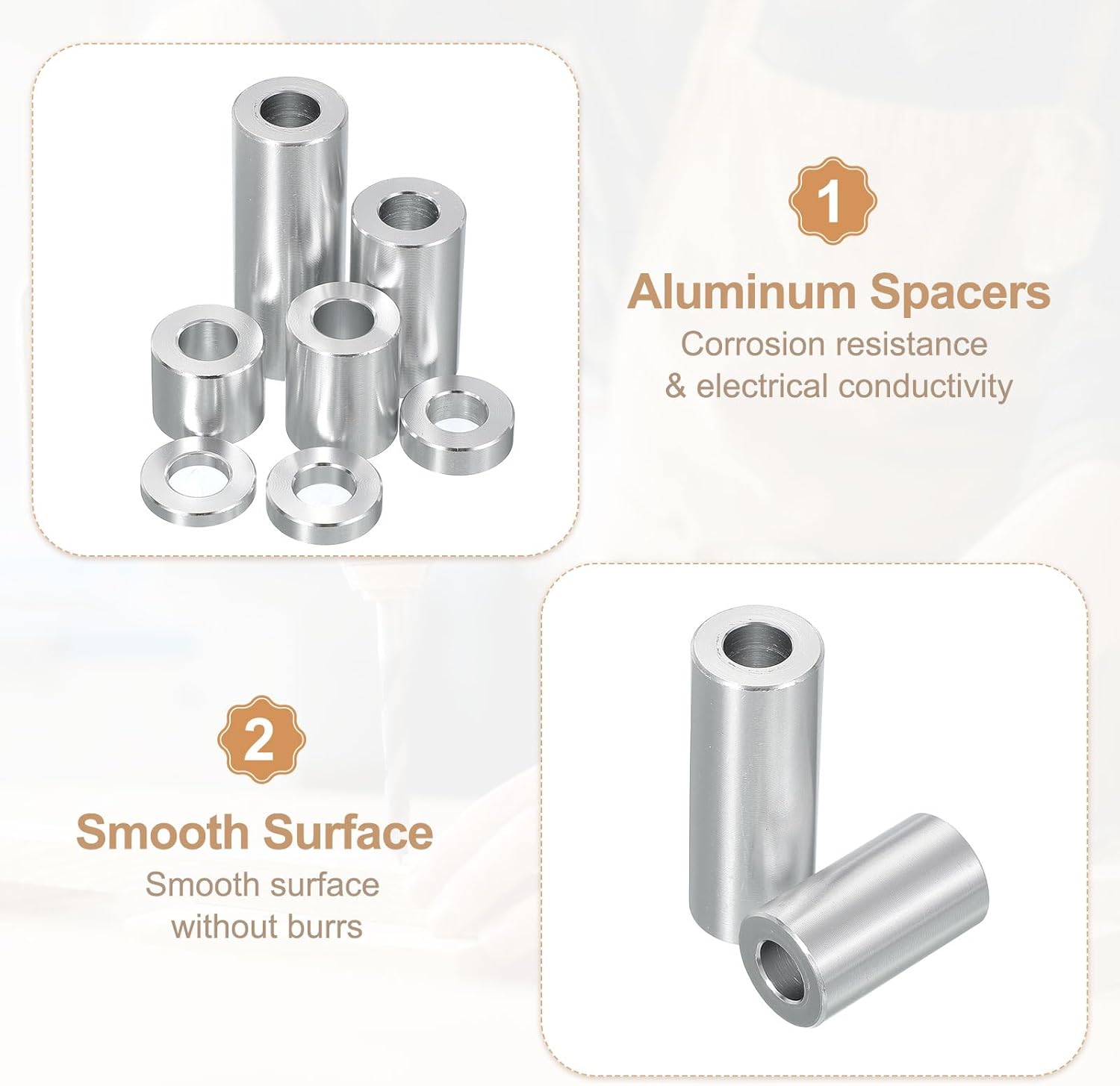 PATIKIL 12PCS Aluminum Spacers, 3/8" x 3/4" Metal Spacers Aluminum 1-1/2" L Spacer Screw Standoff Round Unthreaded Standoff Bushing for 3/8inch Screw Bolts, Silver