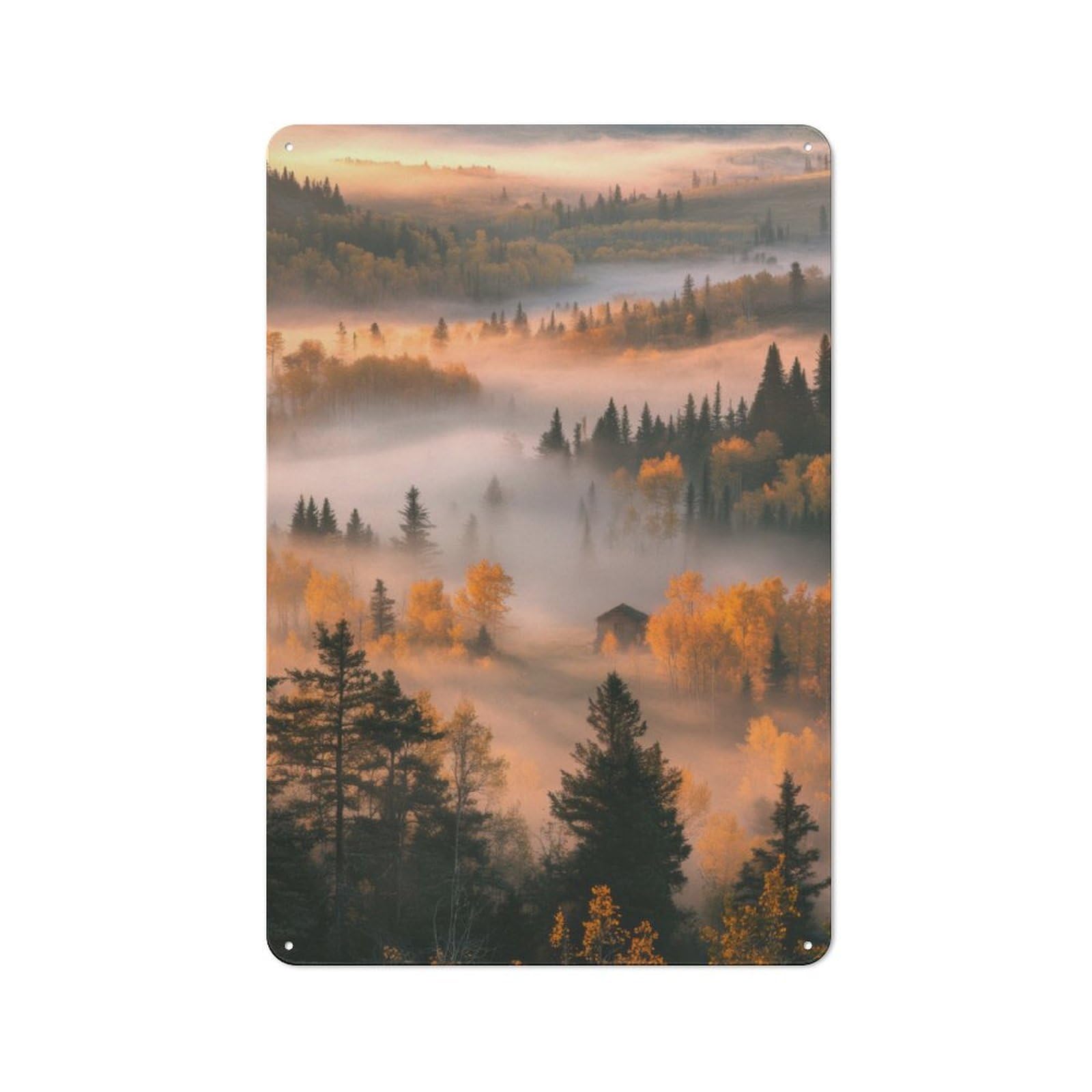 Junmoney Misty Forest Sunrise Tin Wall Plaque 30X20cm With For Dining Room Or Kitchen, For Vintage Wall Decor Fans, For Themed Room Decoration