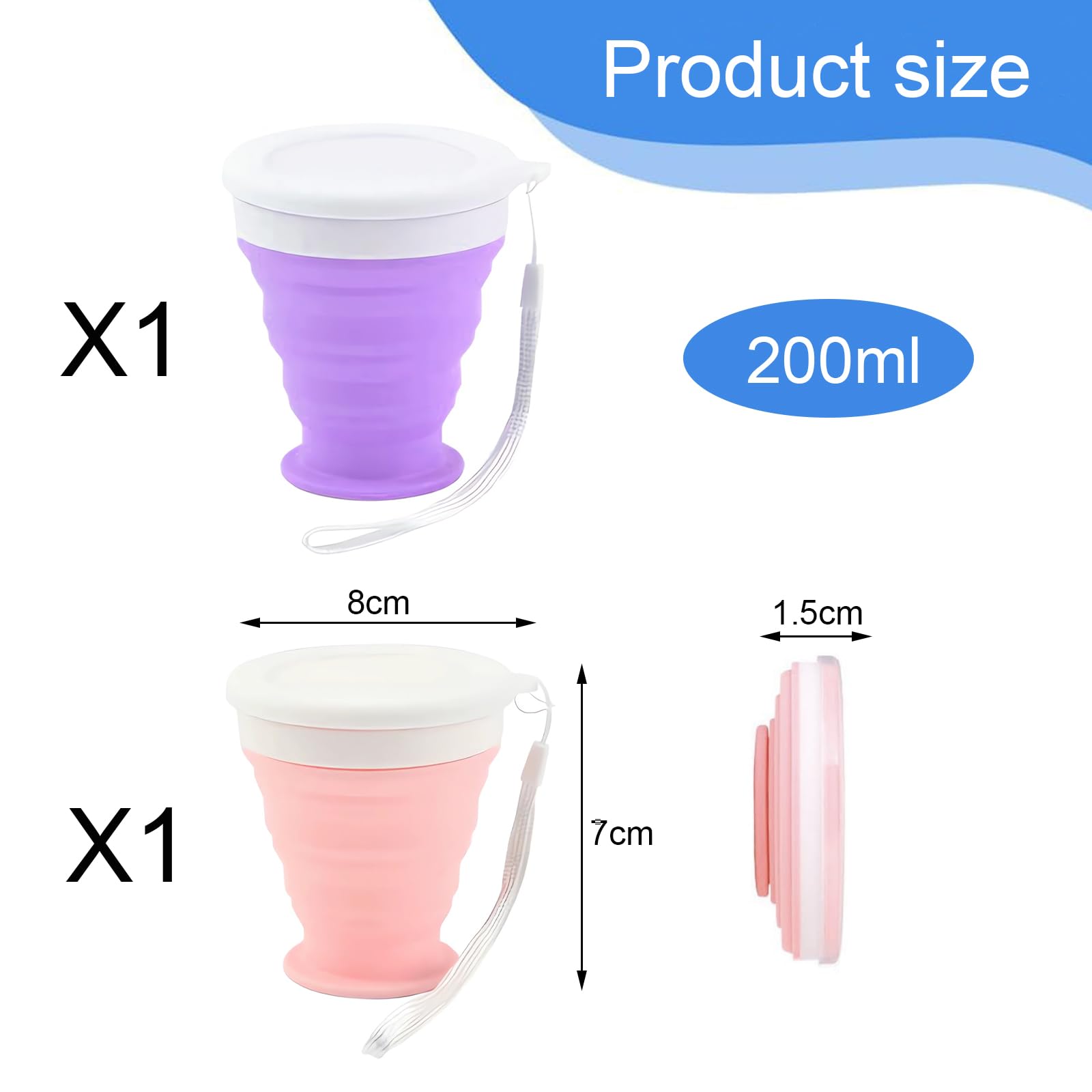 2 Pezzi Bicchiere Pieghevole da Viaggio, Bicchiere Portatile, Bicchieri Richiudibili da Viaggio,Bicchiere Pieghevole in Silicone Alimentare, Adatto per Viaggi Picnic Sport Campeggio Ecc
