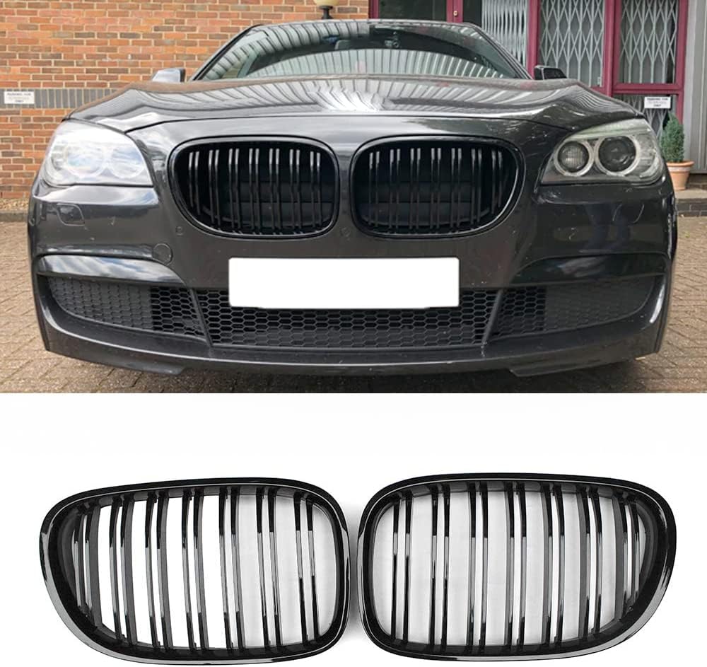 For BMW F01 F02 Kidney Grill Grille ABS Twin Bar Slats 7 Series 740i 740Li 745i 750i 760L 2009-2015 (Dual Line, M Color)