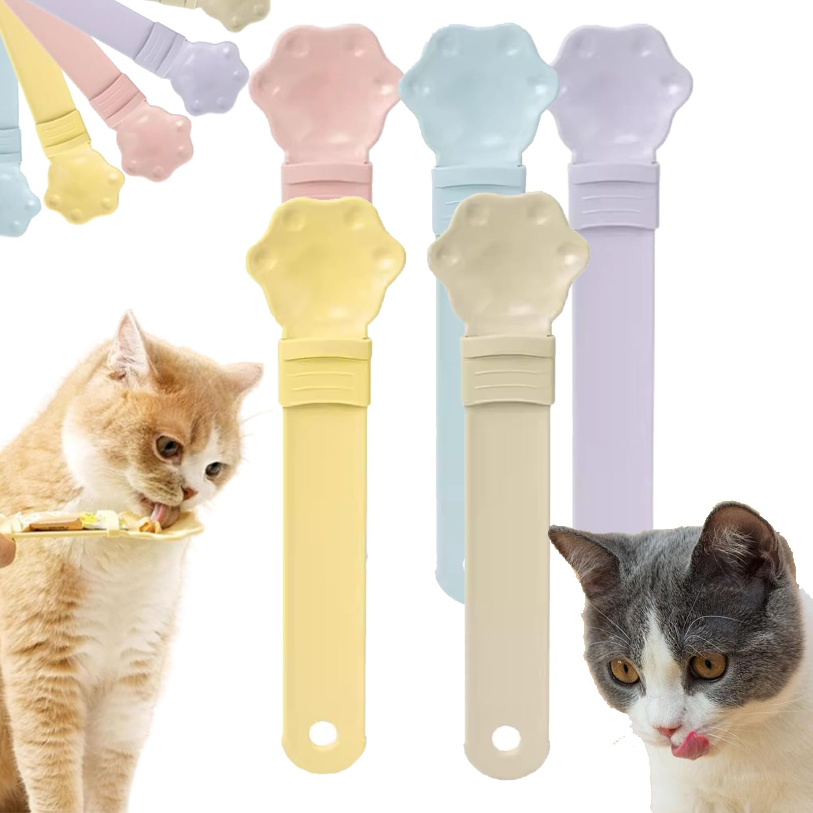 Happy Spoon for Cats, Cuddles and Meow Cat Treat Feeder, Claw Shape Cat Strip Happy Spoon, Cat Strip Feeder, Cat Wet Treats Dispense Spoon for Feeding Wet Treat with 0 Waste (5pcs)