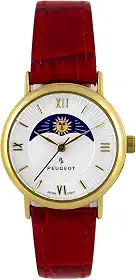 Rel gio anal gico feminino banhado a sol com fase da lua 14 K com pulseira de couro