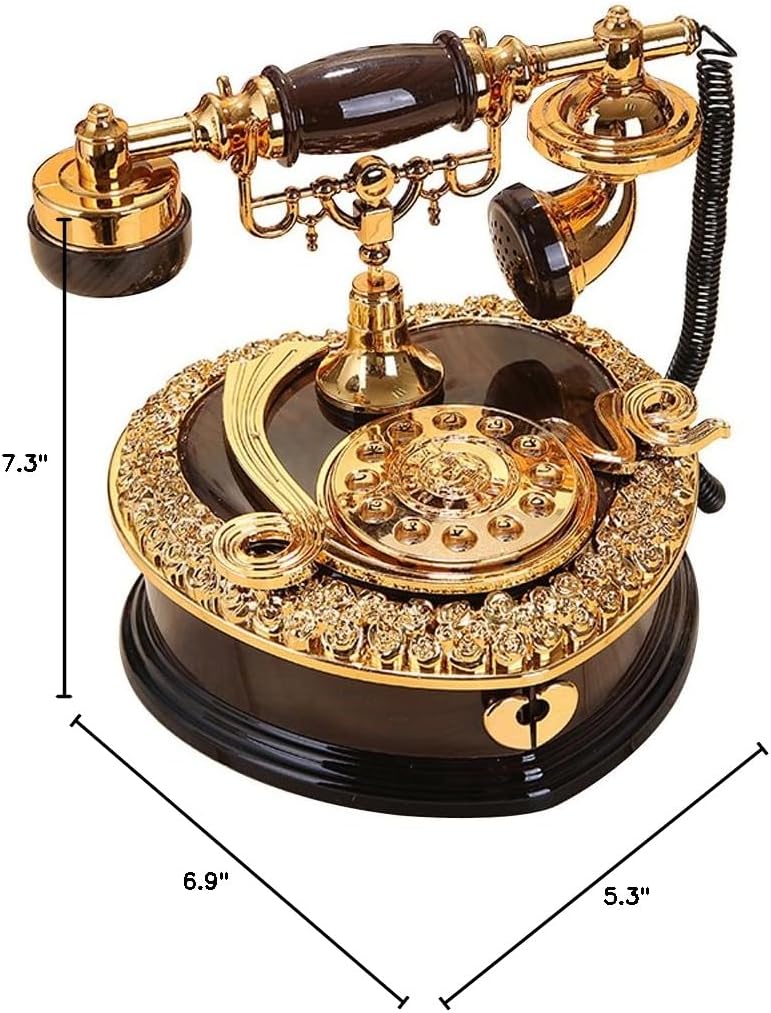 ornerx Heart Shaped Retro Dial Telephone Music Box with Drawer 7.5" x 7" x 6.7"