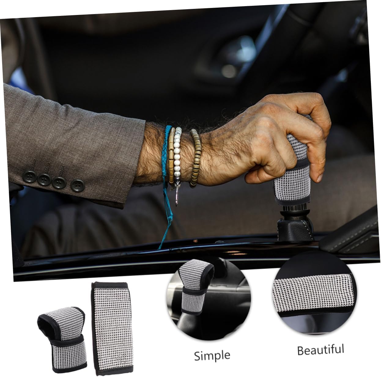 Wakauto 6pcs Diamond Gear Cover Protector for Car Pu Leather Shift Knob Stylish Easy to Clean Non-deforming Car Accessories