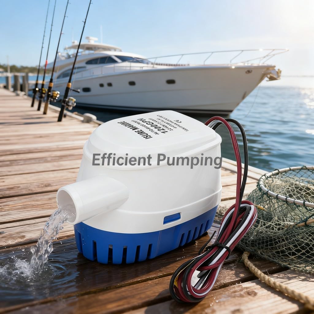 Pompe Vide Cave Immergee, Pompe Vide Cave avec Flotteur Intégré, 12V Plastique 1100GPH - Automatique, Interrupteur Intégré, Accessoire Bateau Durable (1200 GPH)