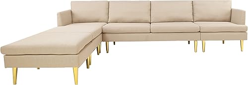 Miniatura 7 de KoiHome Cojines seccionales convertibles, sofá cama de 6 plazas con patas cónicas de metal dorado, muebles contemporáneos para el hogar, sala de
