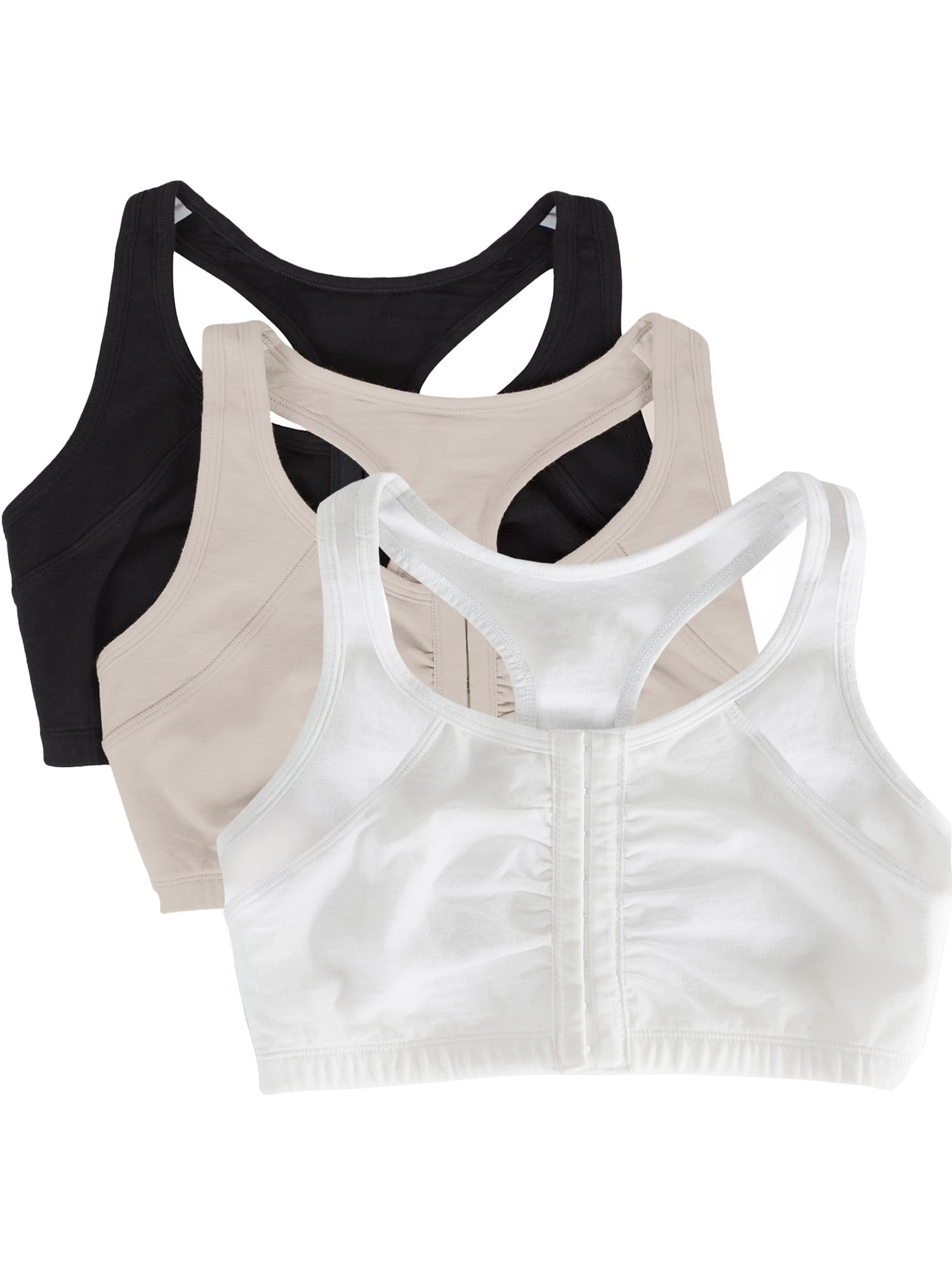Fruit of The Loom Womens Front Close Built-up Sports Bra, Sand/White/Black, 38