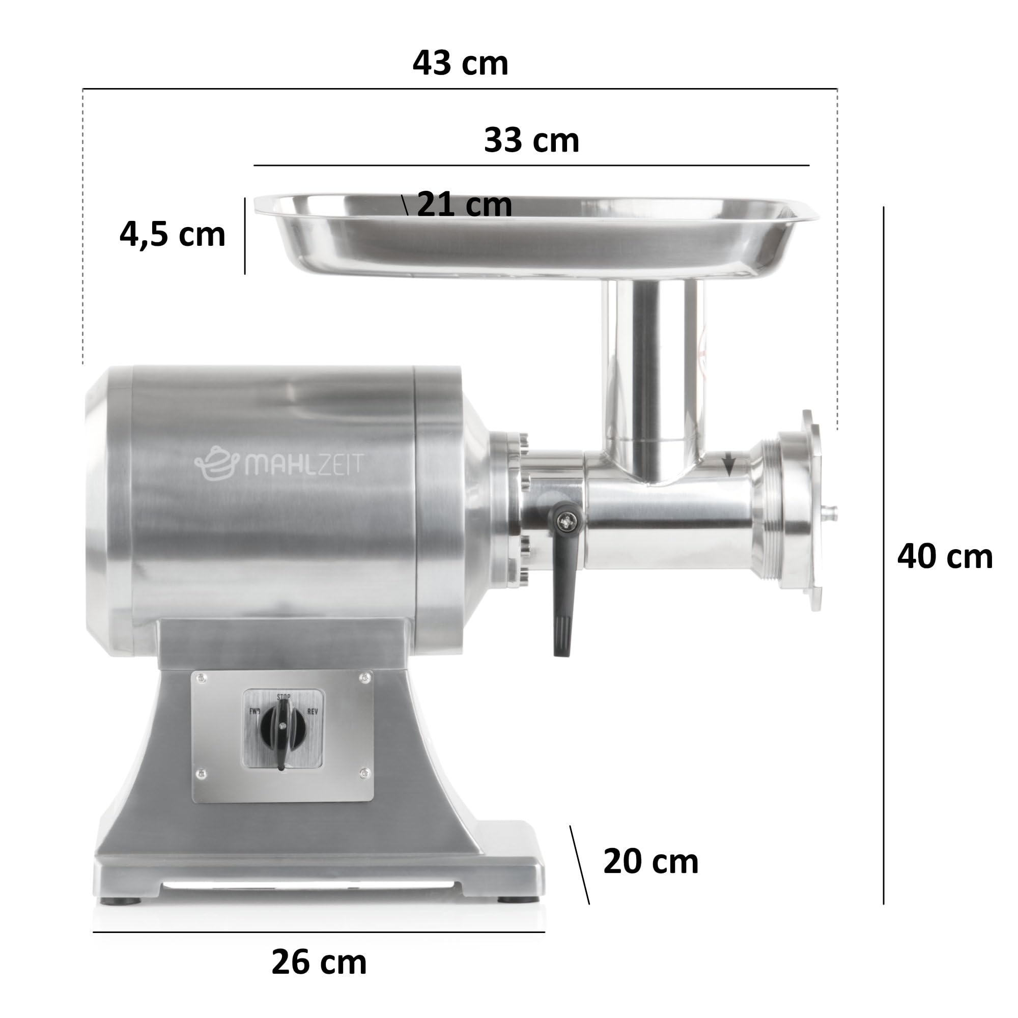 Mahlzeit picadora de carne de acero inoxidable eléctrica | plata | 650W - 150kg/h | Picadora de carne picadora con embutidor de embutidos cortador de carne