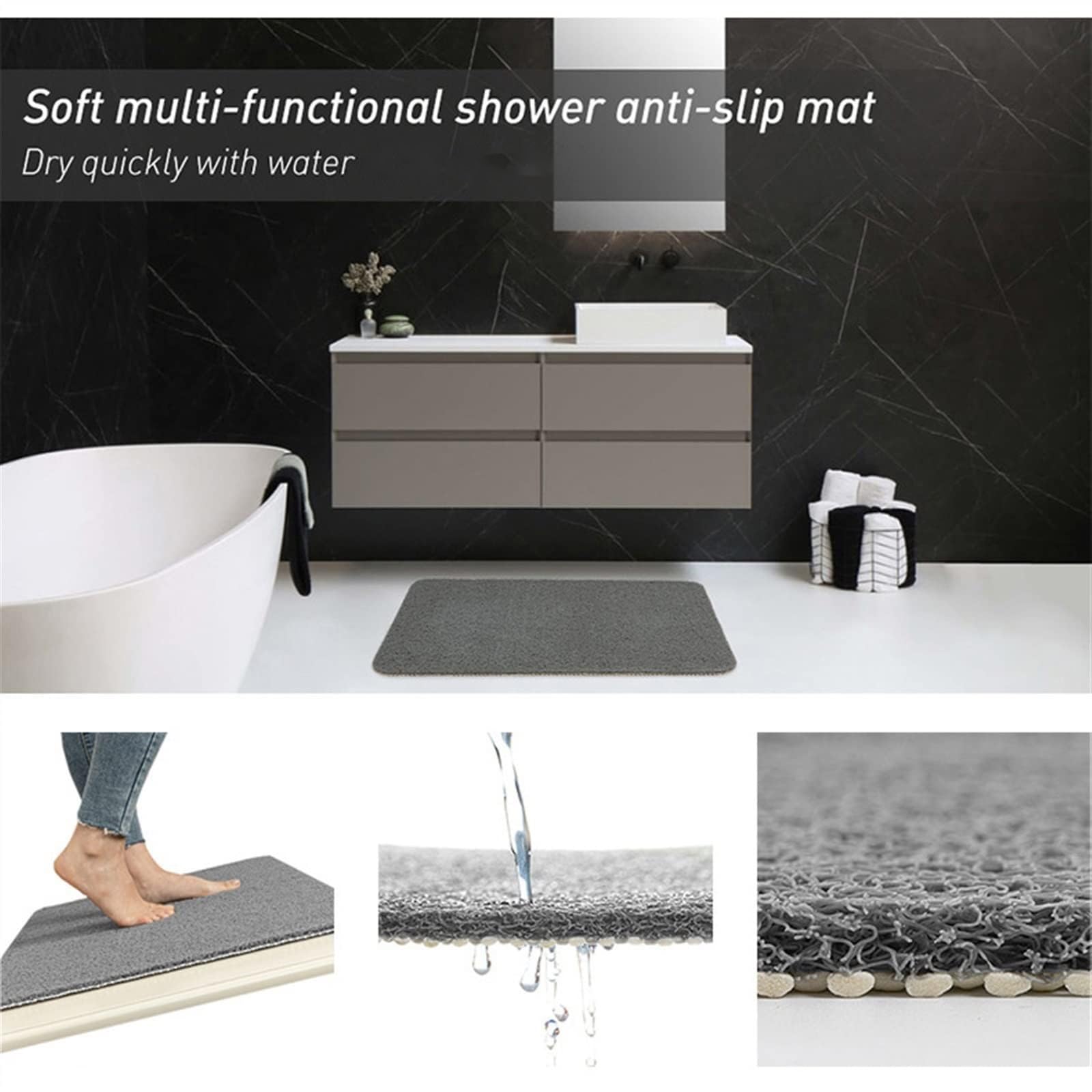 Alfombrilla segura para ducha, antideslizante, segura, la mejor alfombrilla de baño antideslizante, alfombrilla segura para bañera y ducha (blanco, 60 x 60 cm)