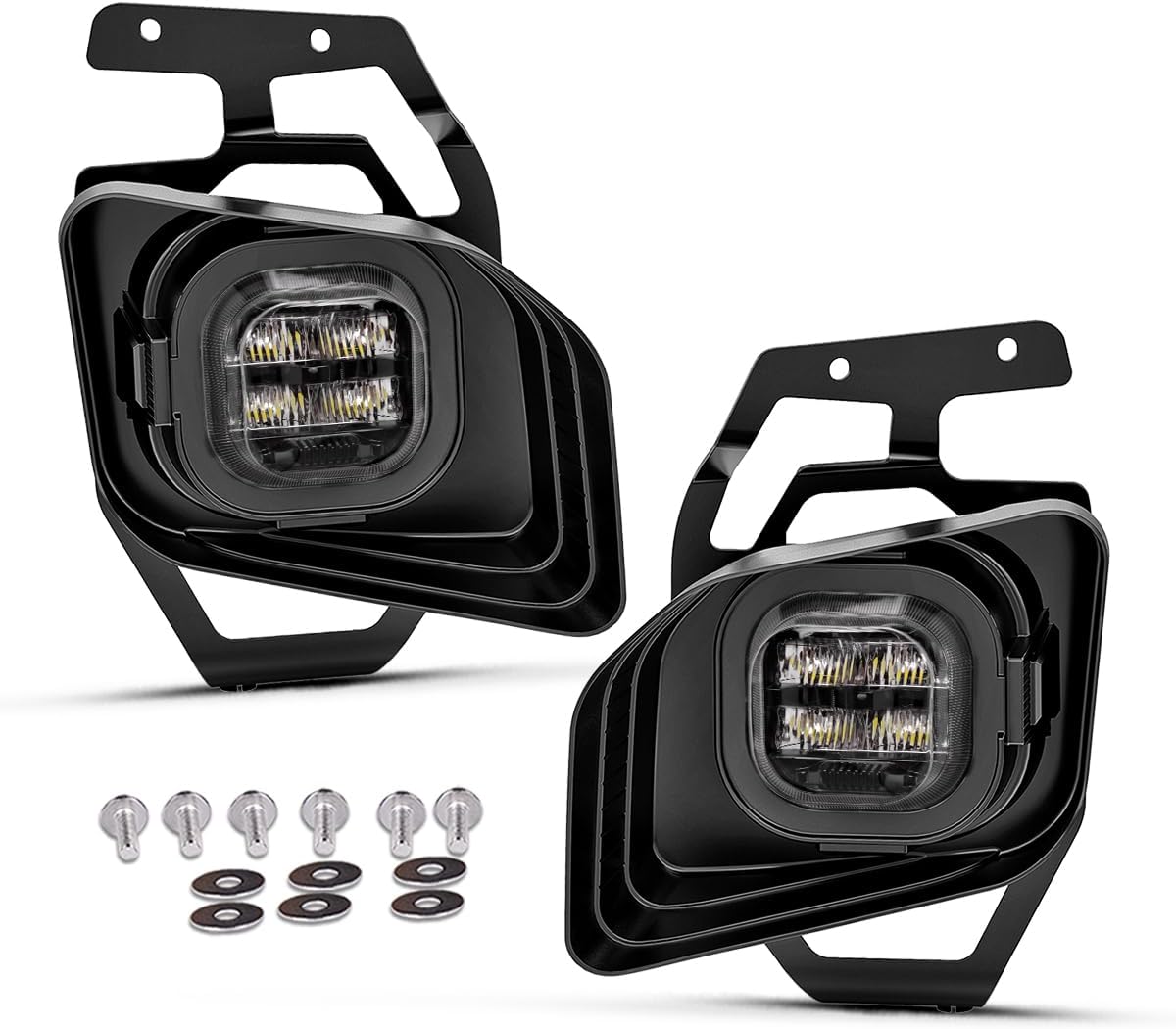 BICYACO LED Fog Lights Assembly with Bezel Covers Mounting Brackets Compatible with 2011-2016 Ford F250 F350 F450 F550 Super Duty, Front Bumper Driving Fog Lamp Kit Clear Lens, A Pair