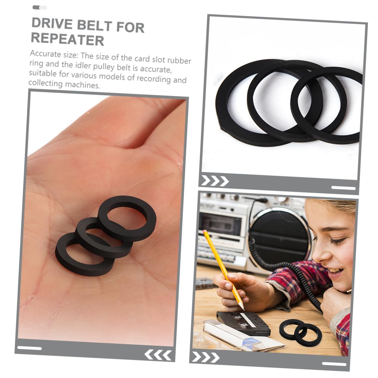 KICHOUSE 3pcs Recorder Pulley Belt Replacement for Cassette Tape Machines Idler Wheel Precise Dimensions for Stability Performance Easy to Install Compatible Various Recording Devices