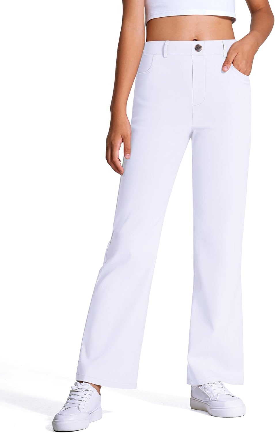 Girls Uniform Pants Kids High Stretchy Flare Dress Pants Elastic Waist Size 7-14 Years