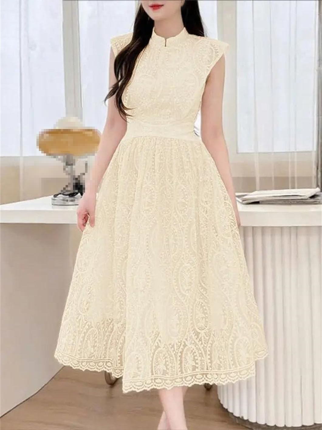 Women's Elegant V-Neck Midi Dress Faahion Bandage Bow Sleeveless A-Line Casual Solid Color Dresses