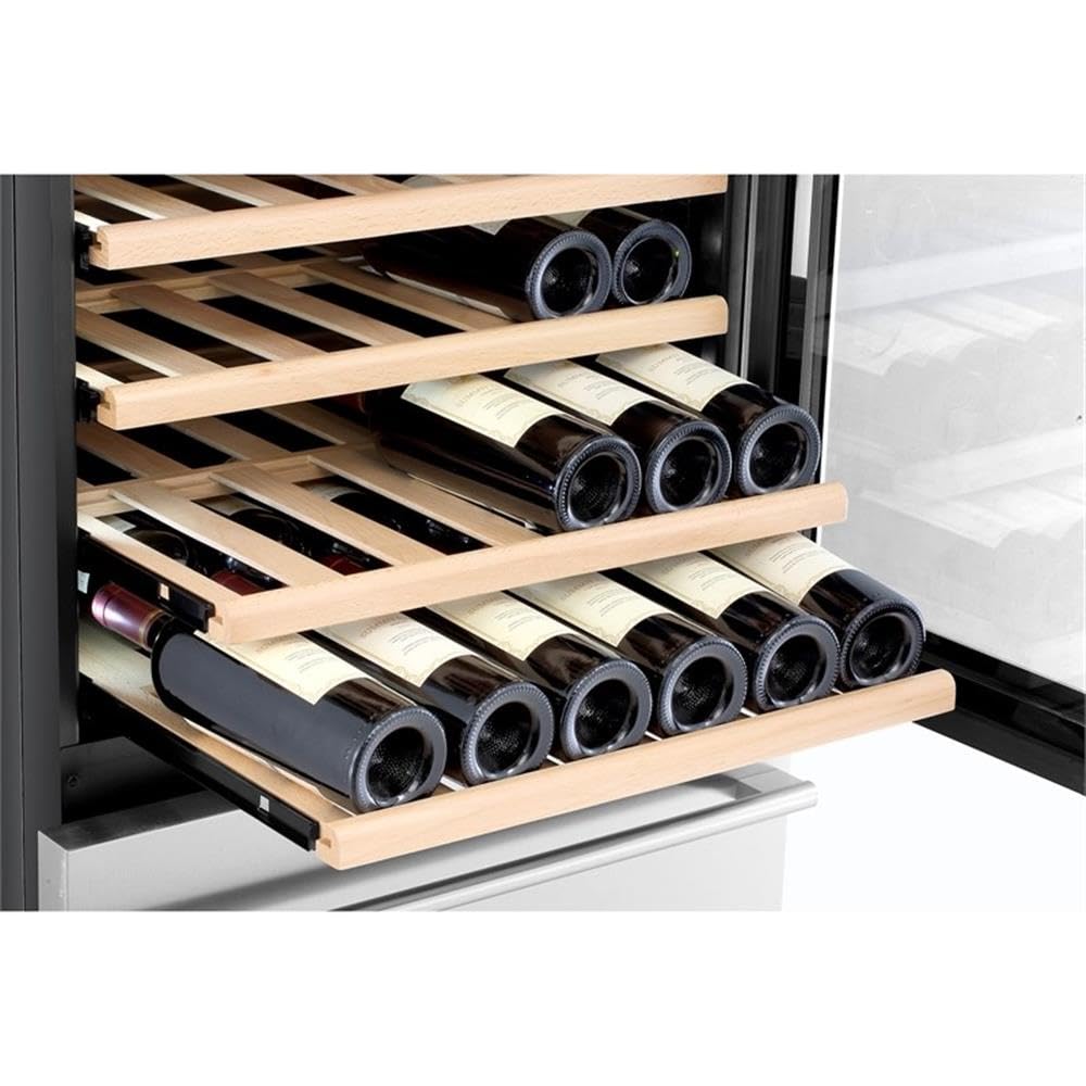 Pemberly Row 23.5" Wine & Beverage Cooler, Stainless Steel, 108 Bottles/100 Cans Capacity, Dual-Zone, Uv Glass Door, Wooden Shelves, White LED Lighting, Built-In Or Freestanding on Fridge.com - View 6