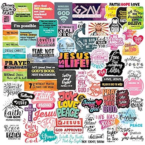 Christian Stickers for Water Bottles - 77 Inspirational Jesus Faith Stickers Pack with Bible Verse Motivational Stickers | 77 Pieces of Religious Stickers in a Sticker Pack Cover