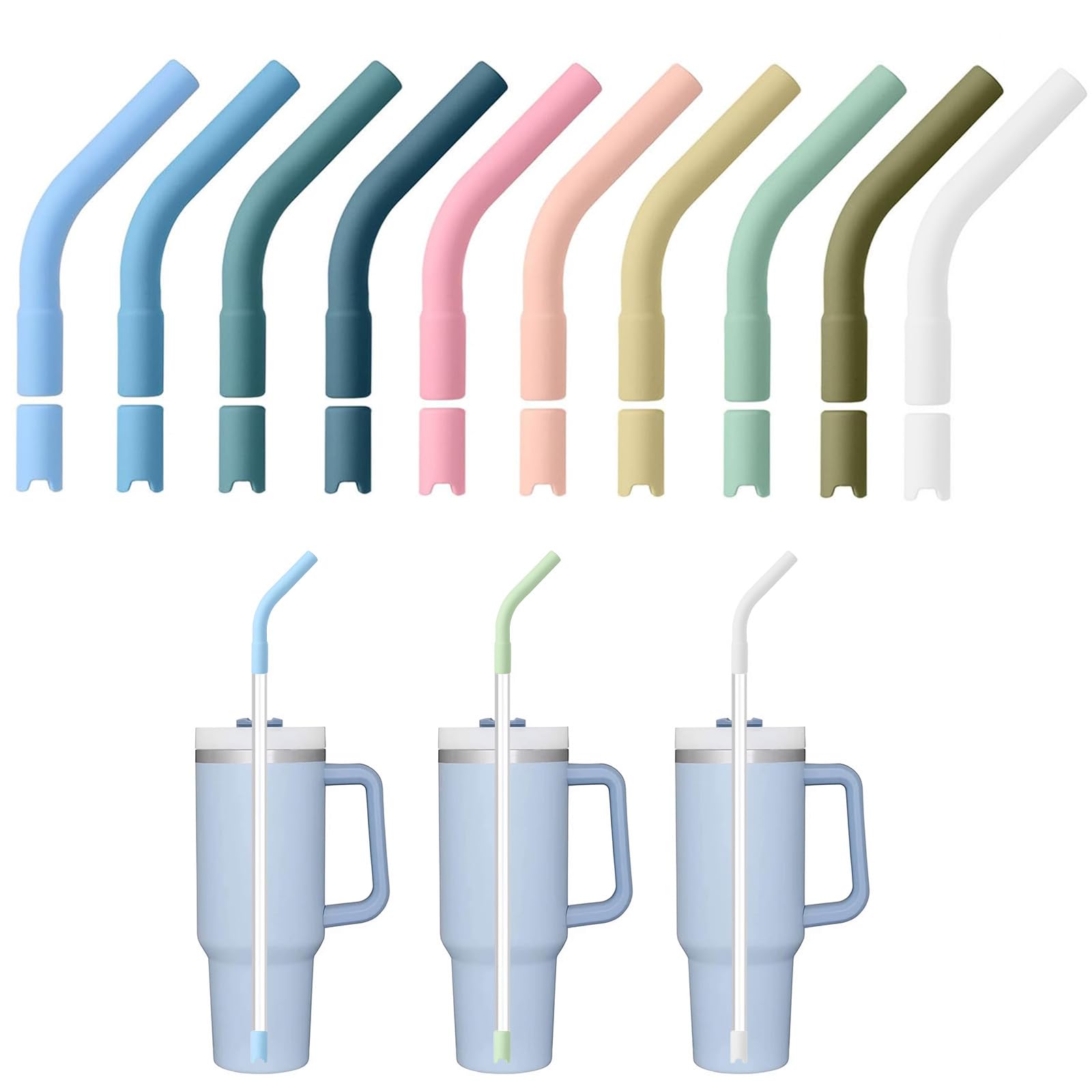 10 Pcs Silicone Straw Tips with Pedestals, re-usable Cover, Metal Straws Extender Protectors, Straw Toppers for 0.31-0.39in Diameter (Multi-Color)