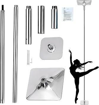 45mm Dancing Pole Kit for Home Fitness, 400 lbs Weight Capacity, Spinning and Static Modes, Height Adjustable from 9ft to 12ft, Chromed Steel Professional Dance Equipment