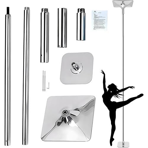 45mm Dancing Pole, Complete Kit with Extension Tube for 9-12ft Height Adjustment, 360° Rotating and Static, Safe for Ceiling, 400 lbs Max