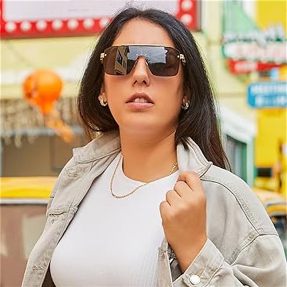 Occhiali da sole, Donna Flat Top Senza Cornice Oversize In Un Unico Pezzo