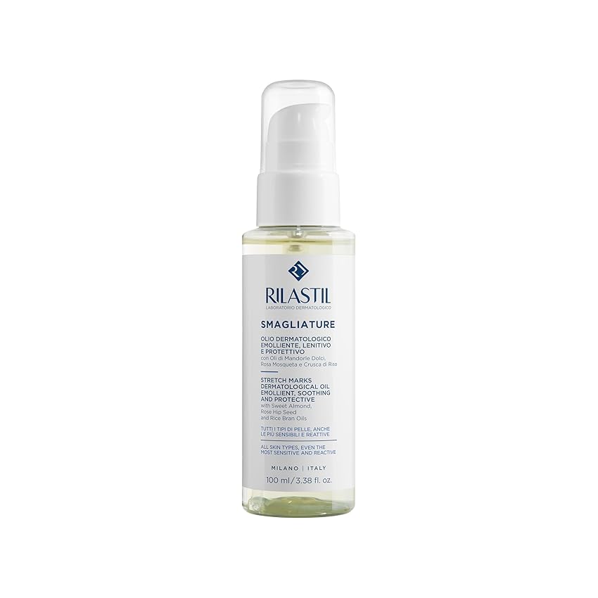 Rilastil Olio Smagliature, Emolliente, Lenitivo e Protettivo con Oli di Mandorle Dolci, Rosa Balsamina, Tutti i Tipi di Pelle, Confezione da 100ml