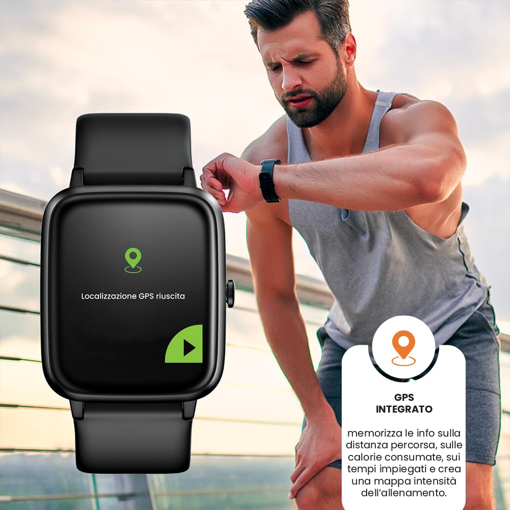 TECHMADE Smartwatch Unisex, Orologio Fitness con Contapassi, Frequenza Cardiaca, Sonno, Sport CON GPS INTEGRATO, per attività in door e out door | Android e iOS (blu-cassa silver)