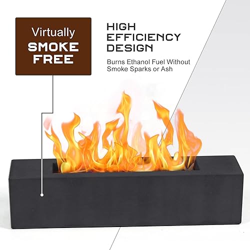 Miniatura 3 de BRIAN & DANY Hoguera de mesa, hoguera de mesa de hormigón para interiores y exteriores, chimenea de mesa rectangular grande de etanol, color negro