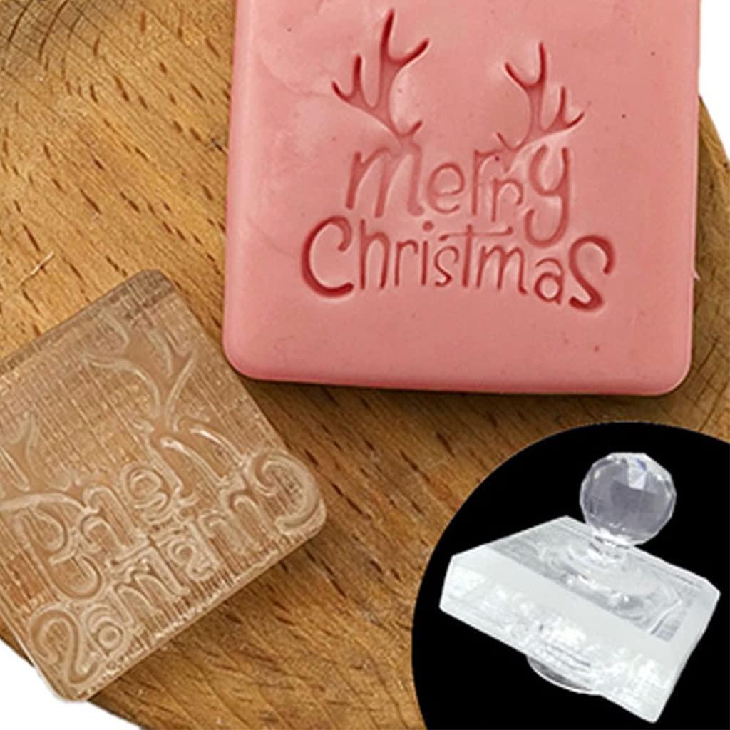 Christmas Theme Transparent Soap Stamp Natural Organic Making Acrylic Stamps Resin Chapters Small Clear Christmas Stamp Block for Card