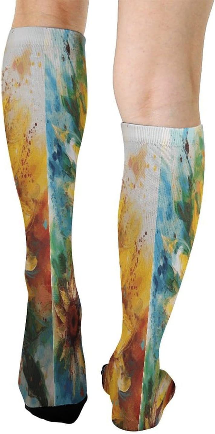 Abstract Sunflower Multicolor Crew Socks Calf Socks Athletic Crew Sock
