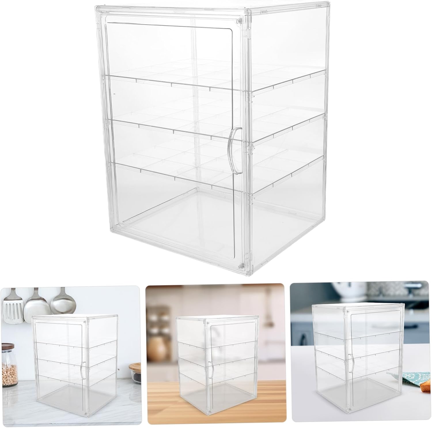 Cabilock Adjustable 4-Tier Bakery Display Case Pastry Storage Box for Kitchen Counter Detachable Baked Goods Holder Magnetic Door for Desserts and Cupcakes