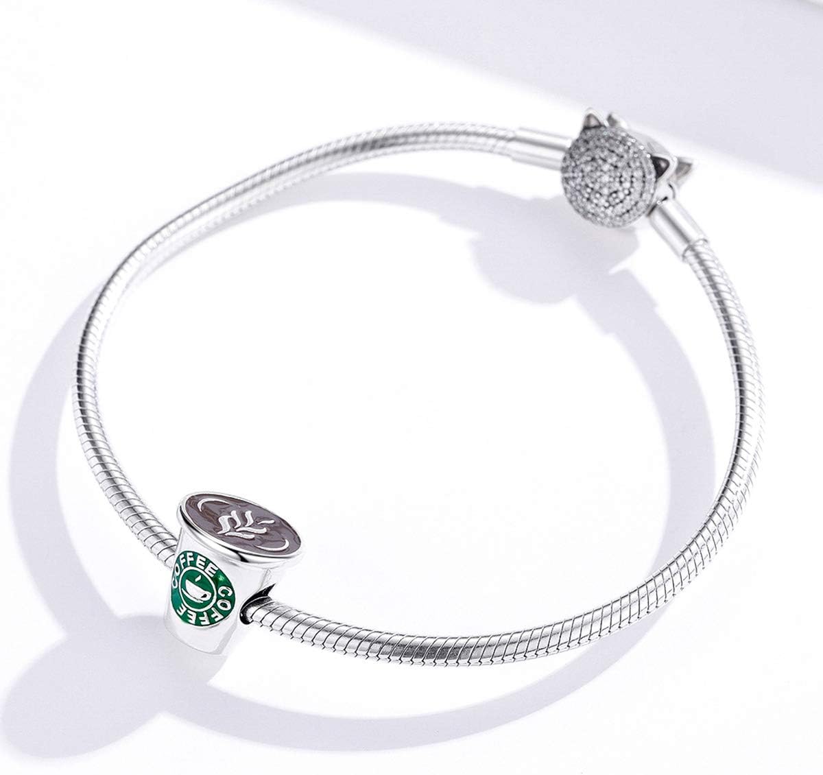 BISAER 925 Sterling Silver Charms for Bracelets Cat Coffee Cup Rose Flower Animal Beads Charm Jewelry Gifts for Women - Image 3