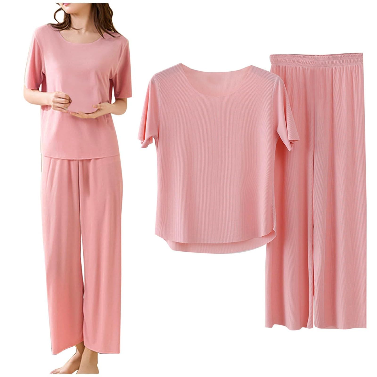2 Piece Lounge Sets for Women Summer Plus Size Short Sleeve Ice Silk Soft Pajama 2025 Casual Wide
