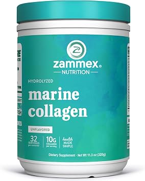 Zammex Marine Collagen Peptides Powder Unflavored, Wild-Caught Fish Collagen Powder, Supports Healthy Skin, Hair, Joints, Type 1 & 3 Collagen Supplement for Women - Easy to Mix. 32 Servings
